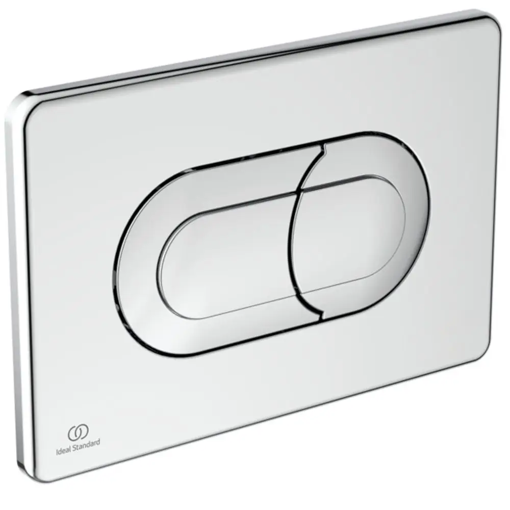 Betätigungsplatte aus Chrom von Ideal Standard mit zwei leicht erkennbaren Drückern zur mechanischen Auslösung. Flaches Design mit klaren Linien.